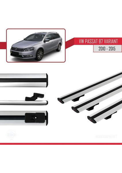 Volkswagen Passat (B7) Varıant 2010-2015 Arası ile Uyumlu Basic Model Ara Atkı Tavan Barı Gri 3 Adet