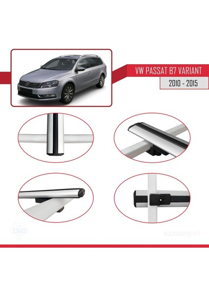 Volkswagen Passat (B7) Varıant 2010-2015 Arası ile Uyumlu Basic Model Ara Atkı Tavan Barı Gri 3 Adet
