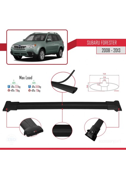 Subaru Forester 2008-2013 Arası ile Uyumlu Fly Model Ara Atkı Tavan Barı Siyah 3 Adet Bar
