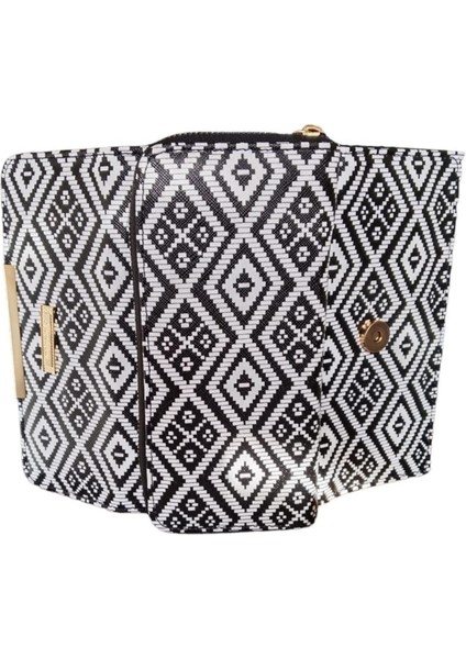 Kadın Siyah Beyaz Renkli Desenli El Çantası Cüzdan modelleri