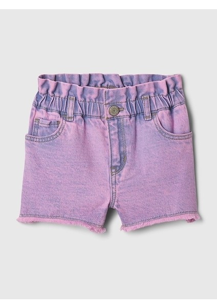 Kız Bebek Pembe Mom Ruffle Denim Şort