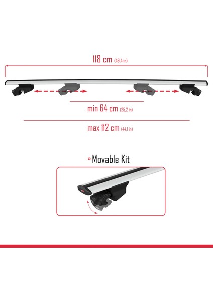 Vauxhall Mokka 2012-2019 Arası ile Uyumlu Hook Model Anahtar Kilitli Ara Atkı Tavan Barı Gri