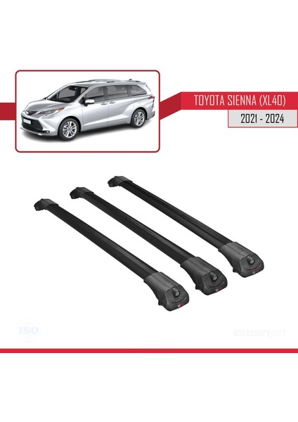 Toyota Sienna (XL40) 2021 ve Sonrası ile Uyumlu Ace-1 Ara Atkı Tavan Barı Siyah 3 Adet Bar modelleri