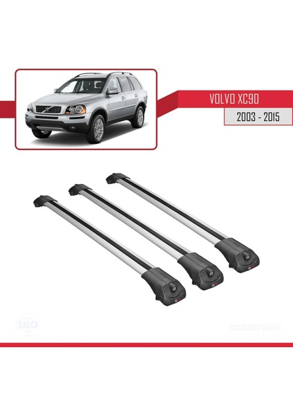 Volvo XC90 2003-2015 Arası ile Uyumlu Ace-1 Ara Atkı Tavan Barı Gri 3 Adet Bar