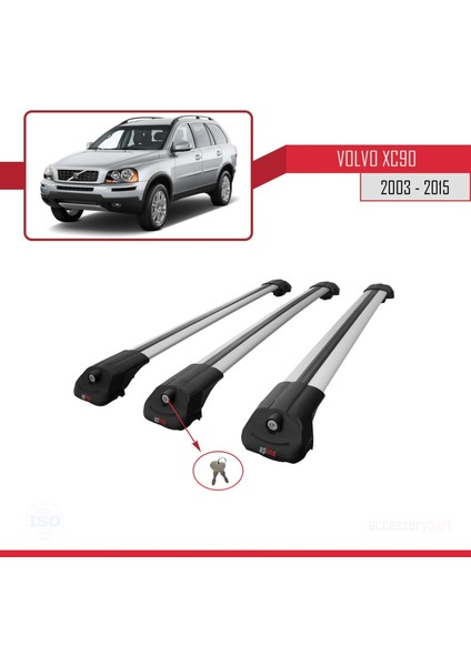 Volvo XC90 2003-2015 Arası ile Uyumlu Ace-1 Ara Atkı Tavan Barı Gri 3 Adet Bar