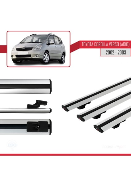 Toyota Corolla Verso (AR10) 2002-2003 Arası ile Uyumlu Basic Model Ara Atkı Tavan Barı Gri 3 Adet