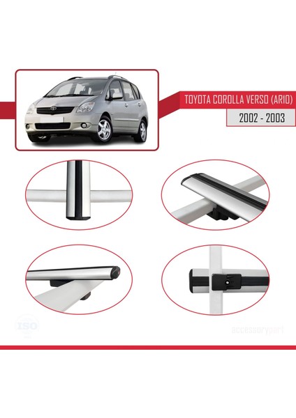 Toyota Corolla Verso (AR10) 2002-2003 Arası ile Uyumlu Basic Model Ara Atkı Tavan Barı Gri 3 Adet
