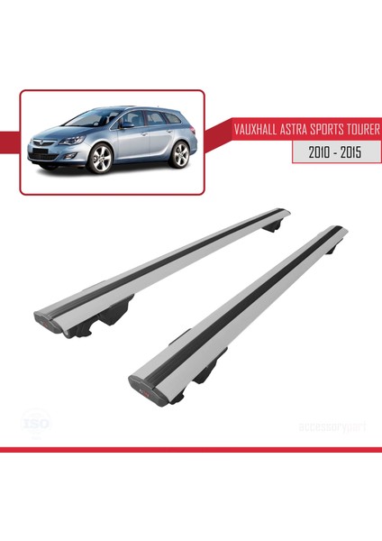 Vauxhall Astra Mk6 Estate 2010-2015 Arası ile Uyumlu Hook Model Anahtar Kilitli Ara Atkı Tavan Barı Gri