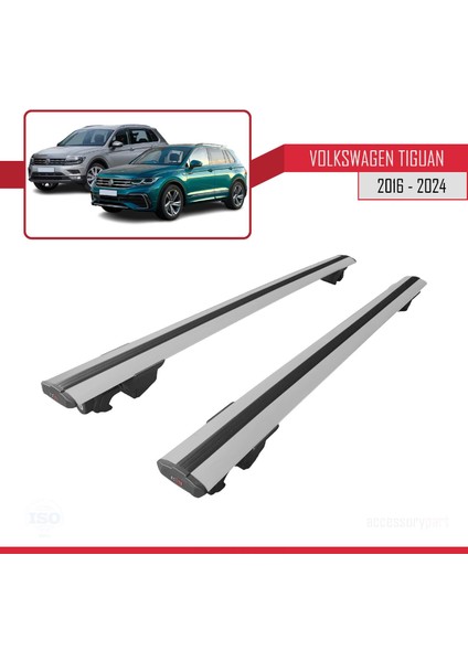 Vw Tiguan 2016 ve Sonrası ile Uyumlu Hook Model Anahtar Kilitli Ara Atkı Tavan Barı Gri