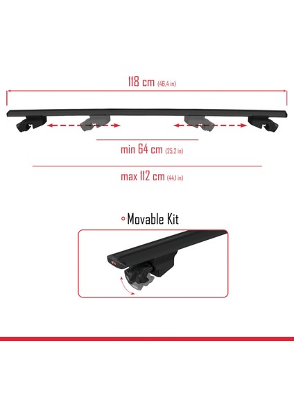 Volkswagen Passat (B7) Varıant 2010-2015 Arası ile Uyumlu Hook Model Anahtar Kilitli Ara Atkı Tavan Barı Siyah