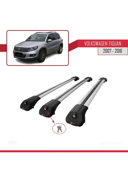 Volkswagen Tiguan 2007-2016 Arası ile Uyumlu Ace-1 Ara Atkı Tavan Barı Gri 3 Adet Bar