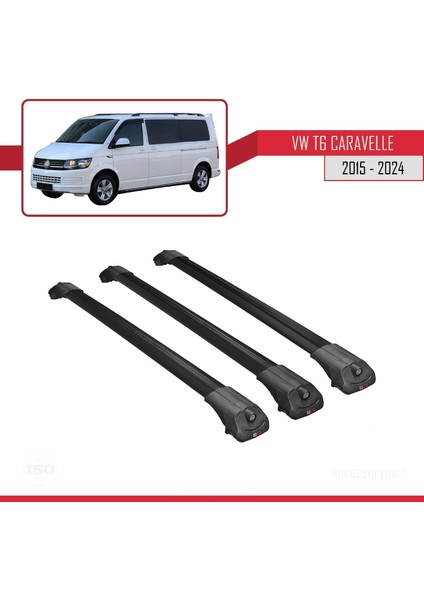 Volkswagen Caravelle (T6) 2015 ve Sonrası ile Uyumlu Ace-1 Ara Atkı Tavan Barı Siyah 3 Adet Bar modelleri