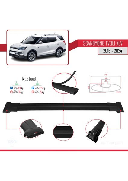 Ssangyong Tivoli Xlv 2016 ve Sonrası ile Uyumlu Fly Model Ara Atkı Tavan Barı Siyah