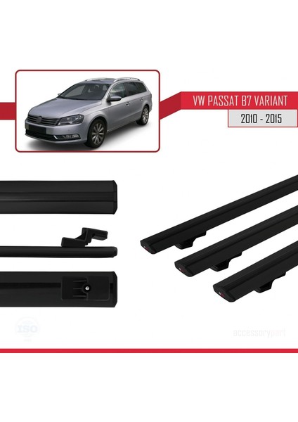 Volkswagen Passat (B7) Varıant 2010-2015 Arası ile Uyumlu Basic Model Ara Atkı Tavan Barı Siyah 3 Adet modelleri