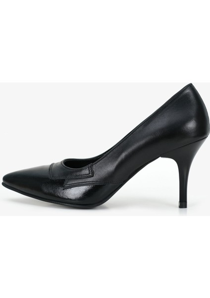 Hakiki Deri Stiletto Siyah Topuklu Ayakkabı - 7,5 Cm İnce Topuk Sivri Burun - El İşçiliği Premium Yumuşak Deri GRS002-SH