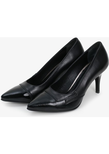 Hakiki Deri Stiletto Siyah Topuklu Ayakkabı - 7,5 Cm İnce Topuk Sivri Burun - El İşçiliği Premium Yumuşak Deri GRS002-SH