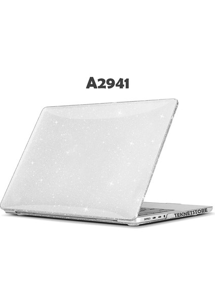 Macbook Air 15 Inç M2 Çip A2941 Tam Uyumlu Simli Alt Üst Kılıf + Klavye Kılıfı + Ekran Koruyucu Film