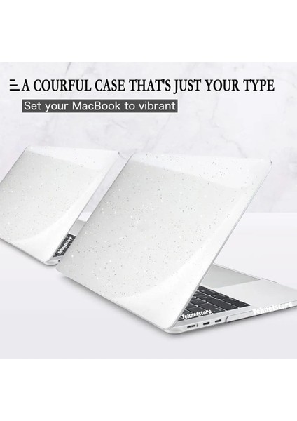 Macbook Air 15 Inç M2 Çip A2941 Tam Uyumlu Simli Alt Üst Kılıf + Klavye Kılıfı + Ekran Koruyucu Film