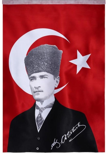Türk Bayrağı 3 Adet Kalpaklı Atatürk Posterli Saten Türk Bayrağı K.atatürk Imzalı Türk Bayrağı 70 x 100 cm