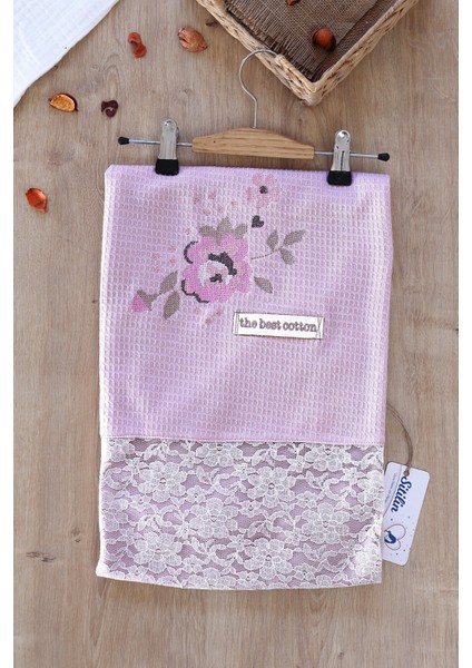 Kız Bebek Çift Katlı Kanaviçe ve Dantel Detaylı Natural Penye Battaniye STL6593