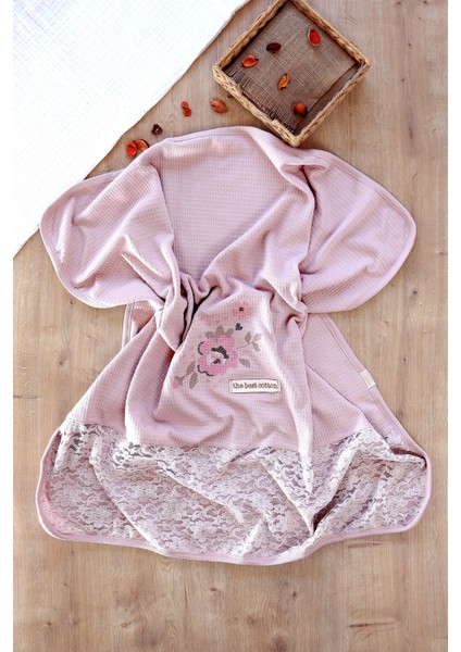 Kız Bebek Çift Katlı Kanaviçe ve Dantel Detaylı Natural Penye Battaniye STL6593 fırsatları