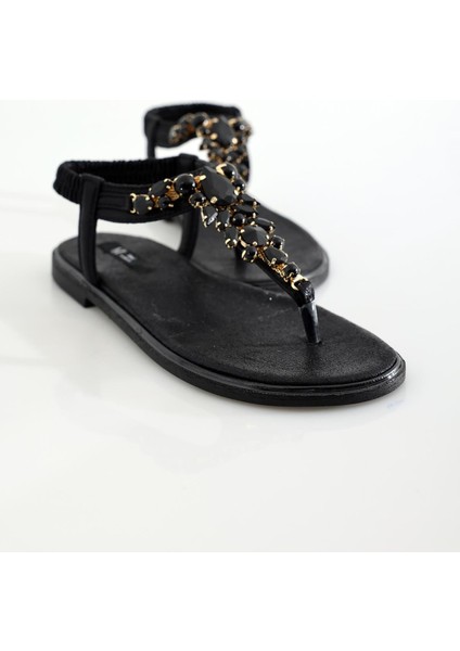 Siyah Cam Taşlı Sandalet 214