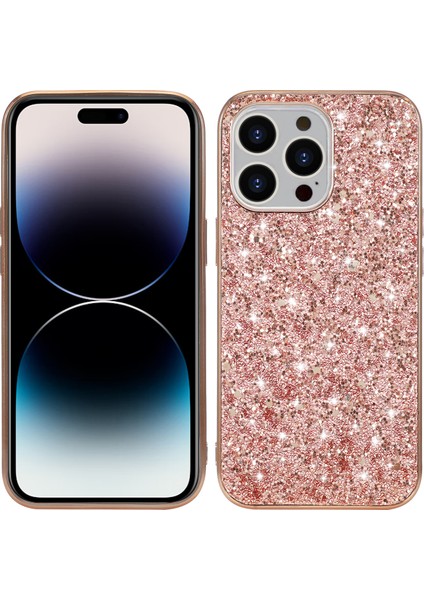 iPhone 14 Pro Glitter Sequins Elektraplatma Tpu Çerçeve Pc Arka Telefon Kılıfı (Yurt Dışından)