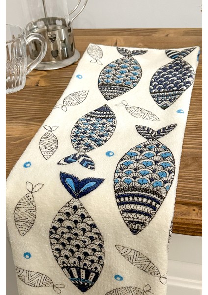 2'li Saçaklı Baskılı %100 Pamuk 40X60 cm El Yüz Mutfak Havlusu Yumuşak Desenli Su Emici Havlu