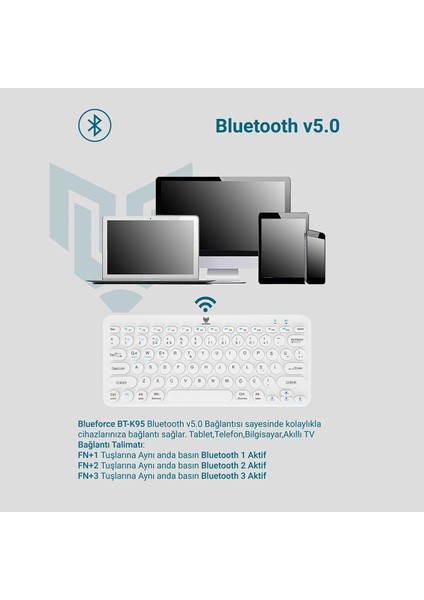 BT-K95 Bluetooth Bağlantılı Taşınabilir Slim Klavye Beyaz Telefon Tablet Mac Uyumlu