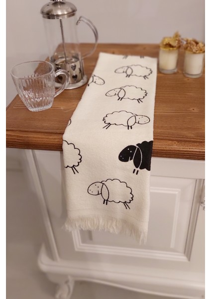 2'li Saçaklı Baskılı %100 Pamuk 40X60 cm El Yüz Mutfak Havlusu Yumuşak Desenli Su Emici Havlu