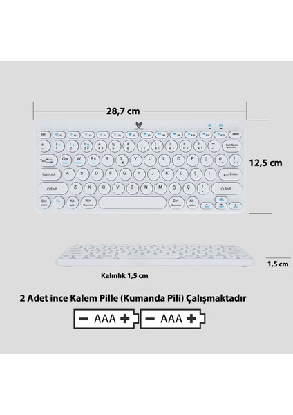 BT-K95 2,4ghz Wireless + Bluetooth  Kablosuz Klavye Gümüş Çift Modlu