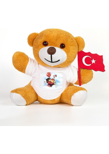 23 Nisan Kutlu Olsun Tişörtlü & Elinde Bayraklı Şirin Ayıcık