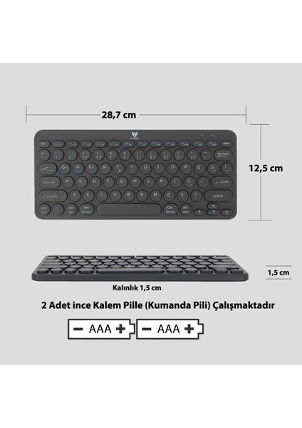 BT-K95 Bluetooth Bağlantılı Taşınabilir Slim Klavye Siyah Telefon Tablet Mac Uyumlu