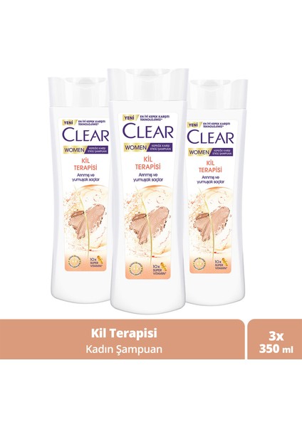 Women Kepeğe Karşı Etkili Şampuan Kil Terapisi 350 ml x3