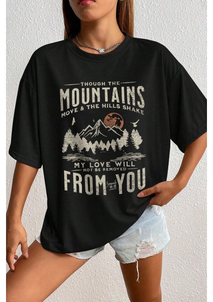 Kadın Siyah Mountains Baskılı Oversize T-Shirt fiyatları