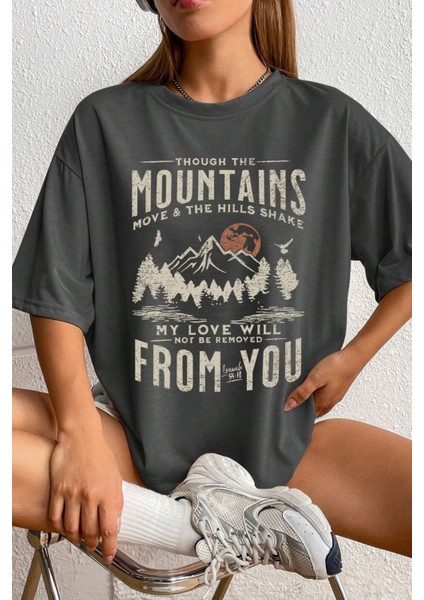 Kadın Füme Mountains Baskılı Oversize T-Shirt fiyatları