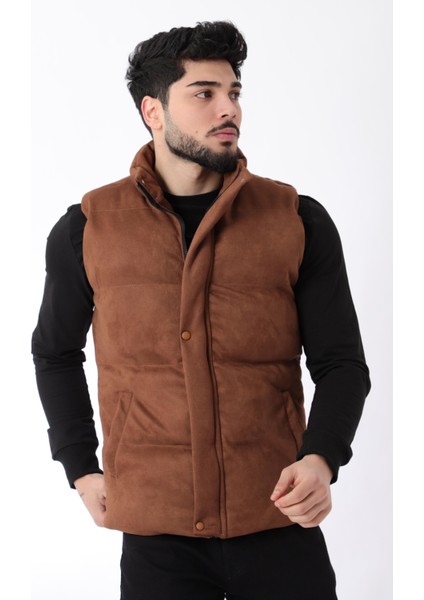 Geniş Dikişli Süet Yelek Hakim Yaka Bl 1546-1