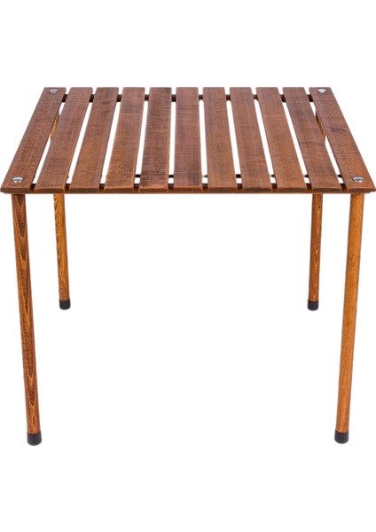 Ahşap Katlanır Masa Sandalye Seti Kahverengi - Bej Kılıf 70X70X55 Kahverengi Masa