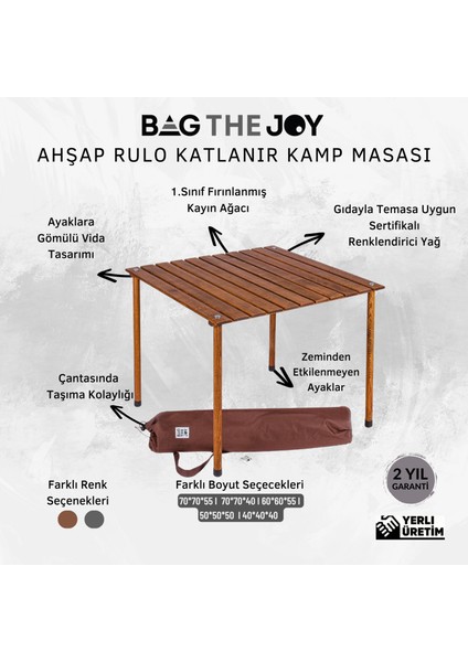 Ahşap Katlanır Masa Sandalye Seti Kahverengi - Bej Kılıf 70X70X55 Kahverengi Masa