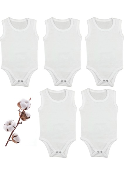 Bebek Basic Zıbın %100 Pamuk Penye Bisiklet Yaka 5 Li Atlet Body Zıbın 3 Yaş 4 Yaş 5 Yaş 6 Yaş