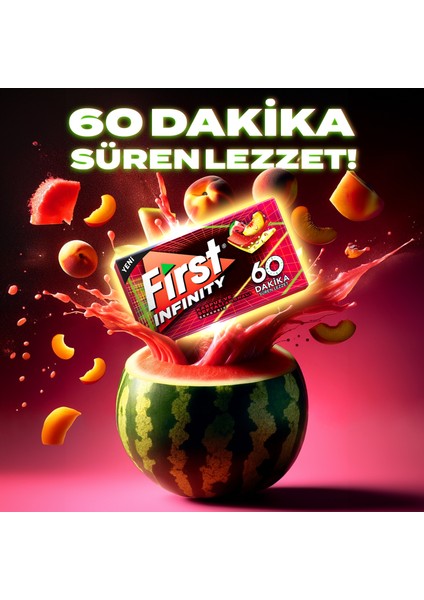 Infinity 60 Dakika Karpuz & Şeftali Aromalı Şekersiz Sakız - 12 Adet