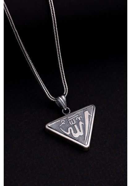 Allah Yazılı İçerisinde Cevşen Bulunan Gümüş Muska Erkek Kolye Zincir modelleri