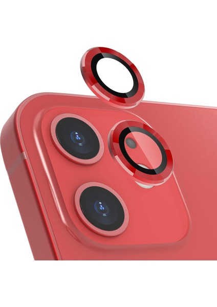 iPhone 12 Mini Kamera Koruyucu Lens Alüminyum Alışımlı Cam (kırmızı)