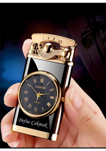 Kişiye Özel Isim Baskılı Işıklı Saatli Jet Çakmak ( Gazlı ) Rüzgarda Sönmez