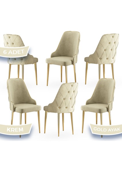 Concept Krax Serisi Babyface Kumaş Yemek Odası Sandalyesi Gold Metal Ayak 6 Adet Sandalye