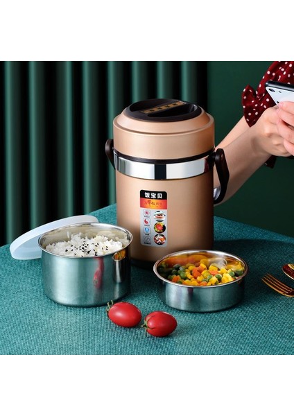 304 Çelik 2000 ml Vakumlu Yemek Mama Saklama Termosu Sefertası CIN598GLD