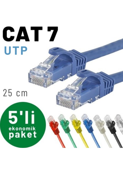 Irenıs 5 Adet 25 cm Cat7 Kablo Ethernet Network Internet Lan Kablosu