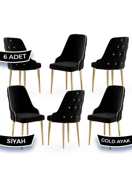 Concept Krax Serisi 1.sınıf Babyface Kumaş Yemek Odası Sandalyesi Gold Metal Ayak 6 Adet Sandalye