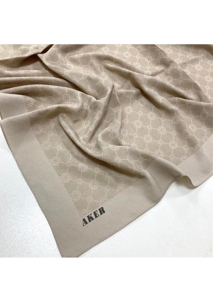 90 X90 Bej Elegance Monogram Eşarp 1090500-933