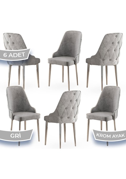 Concept Krax Serisi Babyface Kumaş Yemek Odası Sandalyesi Gümüş Metal Ayak 6 Adet Sandalye